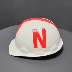 Nebraska Cornhuskers NCAA Hard Hat Safety Helmet White Red Letter Logo Vintage*